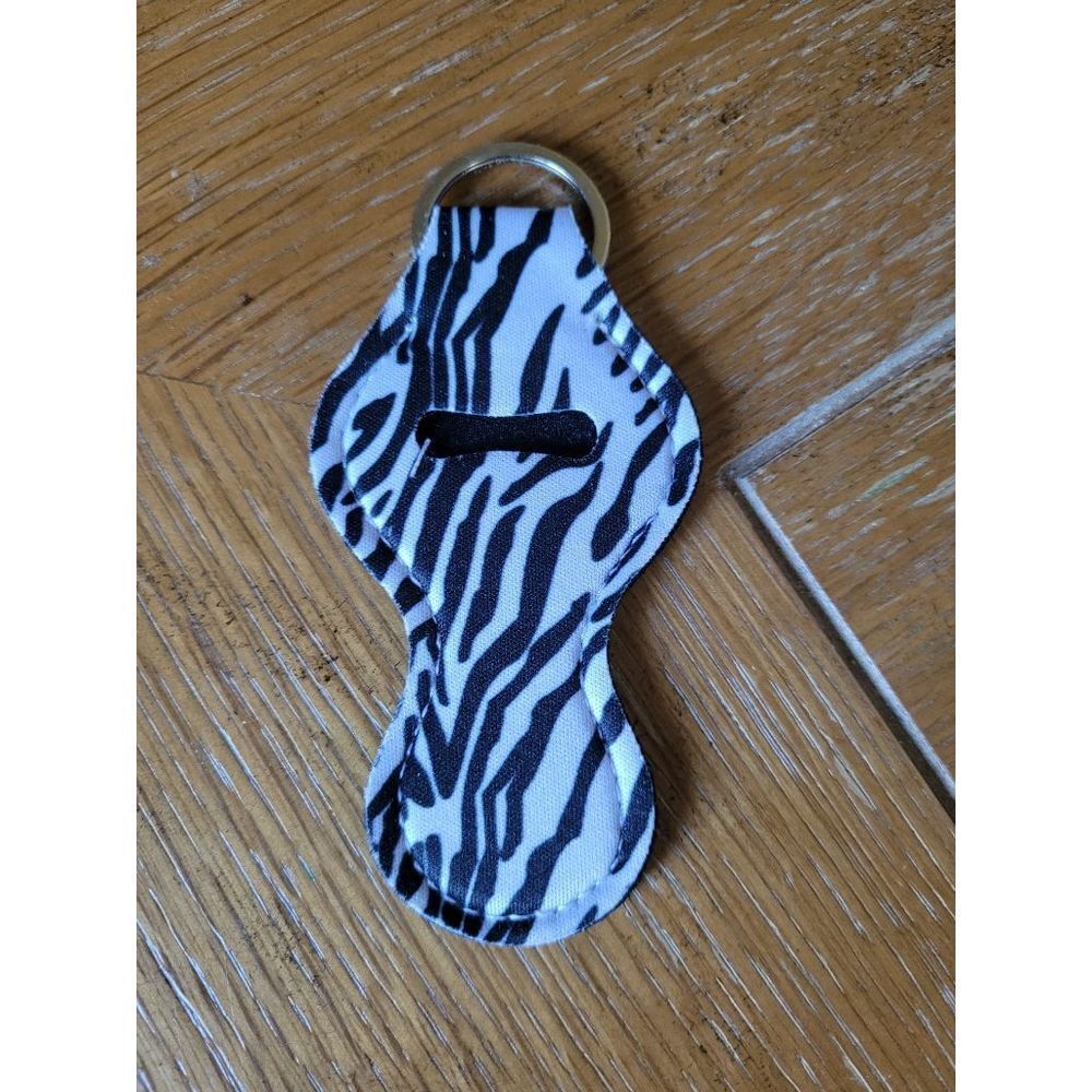 NEW Zebra Print Neoprene Chapstick Holder Key Chain and chapstick